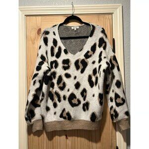 Miracle USA Sweater S/M Cheetah Print V-Neck Oversized Tunic Cozy Long Sleeve